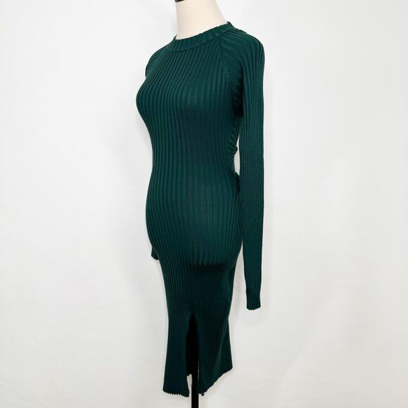 Lulu's Cozy Twist Seater Dress Green Twist Back Midi Stretchy Cocktail Size M - Picture 8 of 11